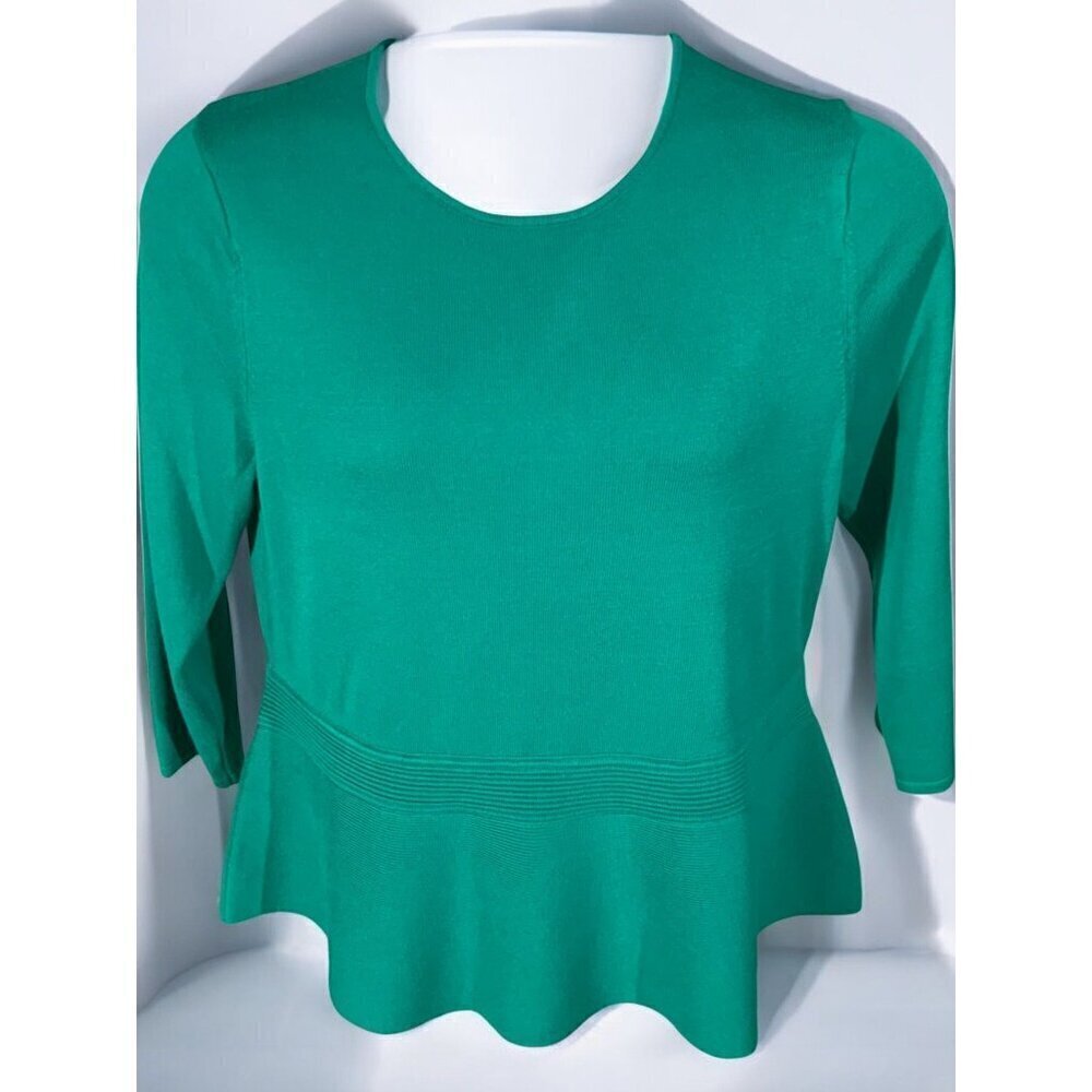 Talbots Womens Petite Tunic Top Quarter Sleeve Solid Ribbed Teal Green NEW PXL